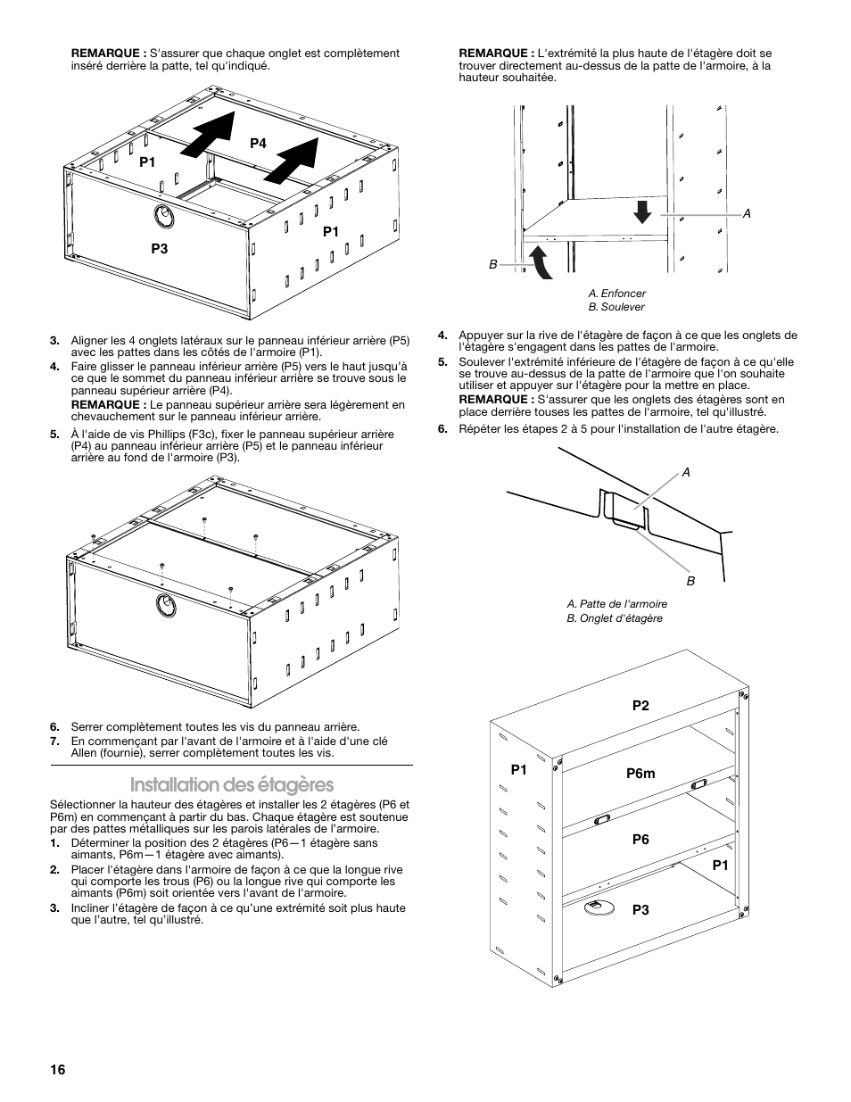 Installation des étagères | Gladiator GAWG28KDYG Gladiator Ready-To-Assemble 3/4 Wall GearBox User Manual | Page 16 / 20