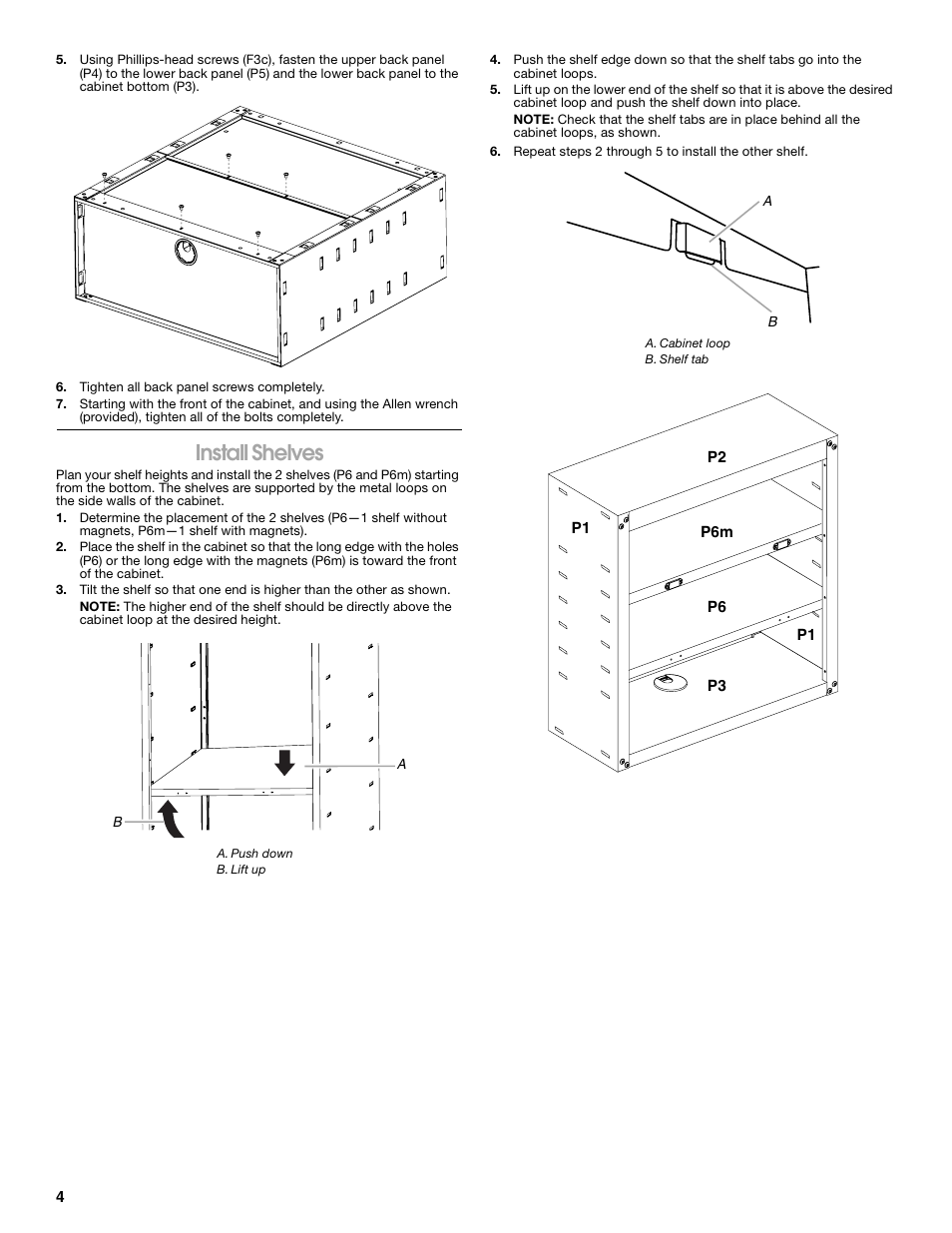 Install shelves | Gladiator GAWG28KDYG Gladiator Ready-To-Assemble 3/4 Wall GearBox User Manual | Page 4 / 20