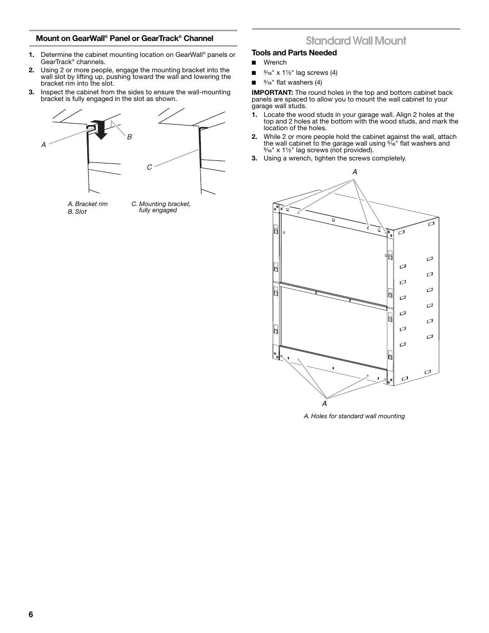 Standard wall mount | Gladiator GAWG28KDYG Gladiator Ready-To-Assemble 3/4 Wall GearBox User Manual | Page 6 / 20