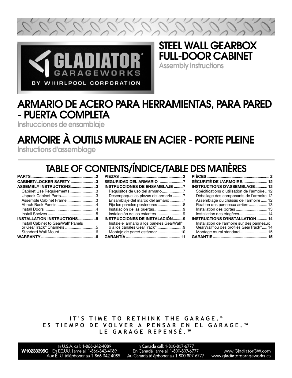 Gladiator GAWG28FDYG Full-Door Wall GearBox User Manual | 16 pages