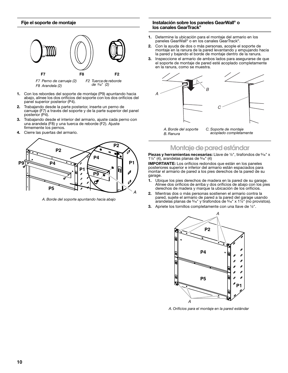 Montaje de pared estándar | Gladiator GAWG28FDYG Full-Door Wall GearBox User Manual | Page 10 / 16