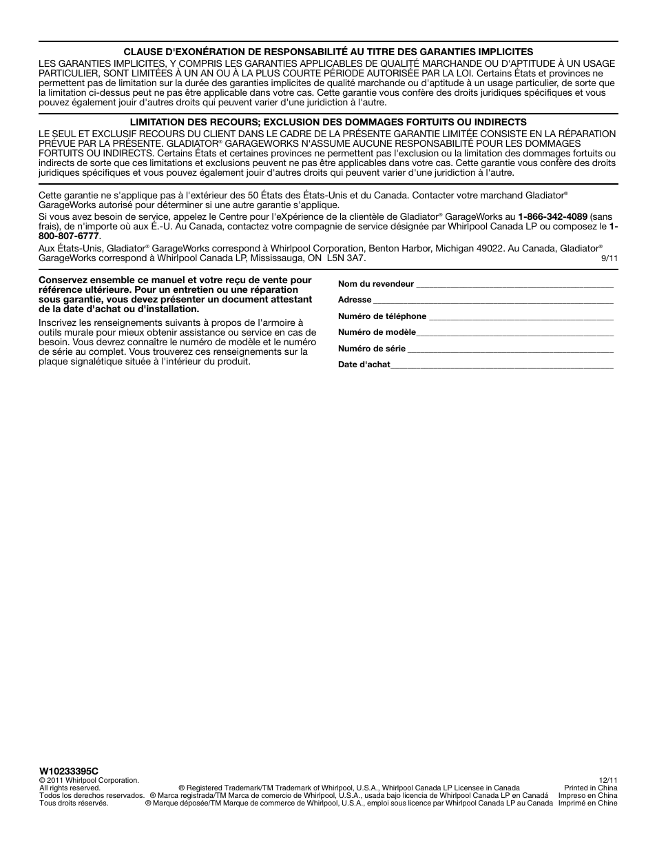 Gladiator GAWG28FDYG Full-Door Wall GearBox User Manual | Page 16 / 16