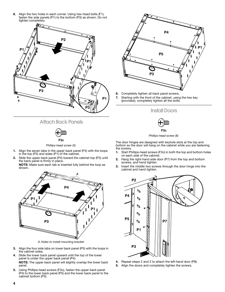 Attach back panels, Install doors | Gladiator GAWG28FDYG Full-Door Wall GearBox User Manual | Page 4 / 16