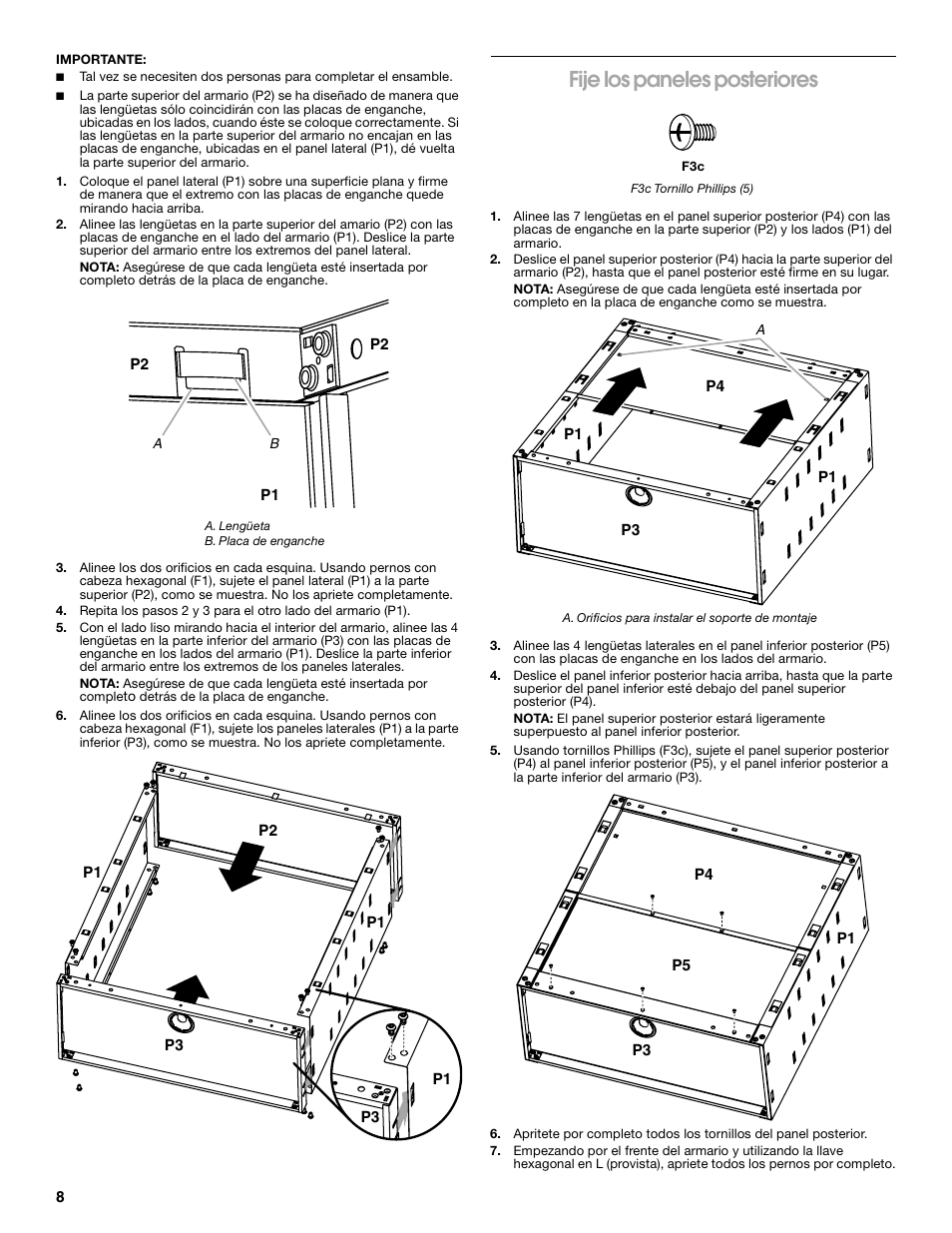 Fije los paneles posteriores | Gladiator GAWG28FDYG Full-Door Wall GearBox User Manual | Page 8 / 16