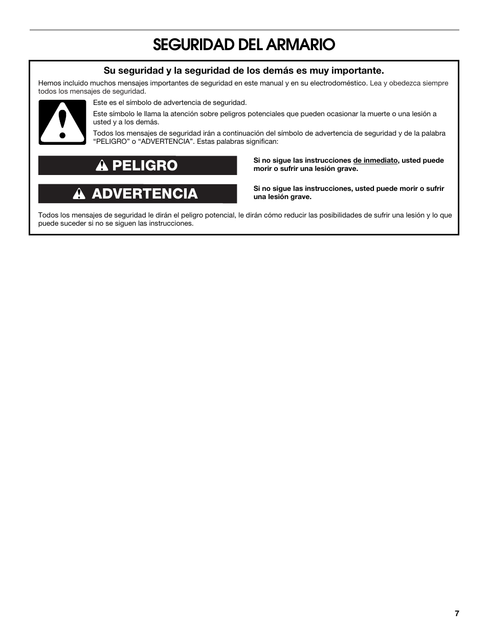 Seguridad del armario, Advertencia peligro | Gladiator GAGB28FDYG Full-Door GearBox User Manual | Page 7 / 16