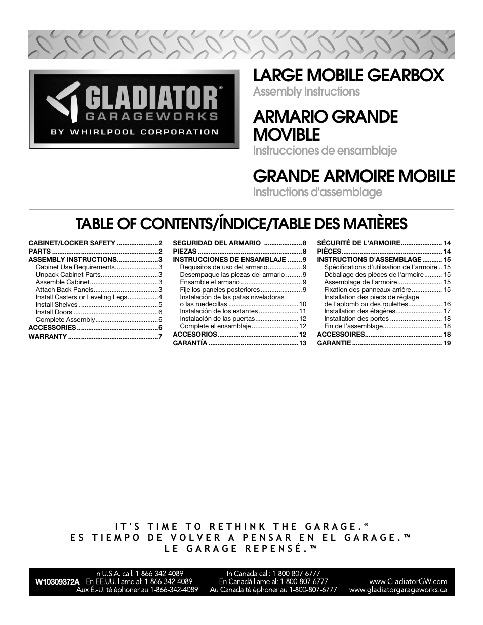 Gladiator GALG36CKXG Mobile Storage Cabinet User Manual | 20 pages