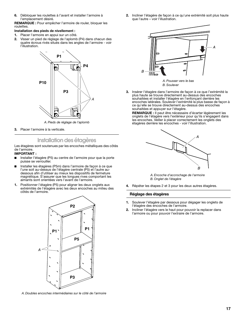 Installation des étagères | Gladiator GALG36CKXG Mobile Storage Cabinet User Manual | Page 17 / 20