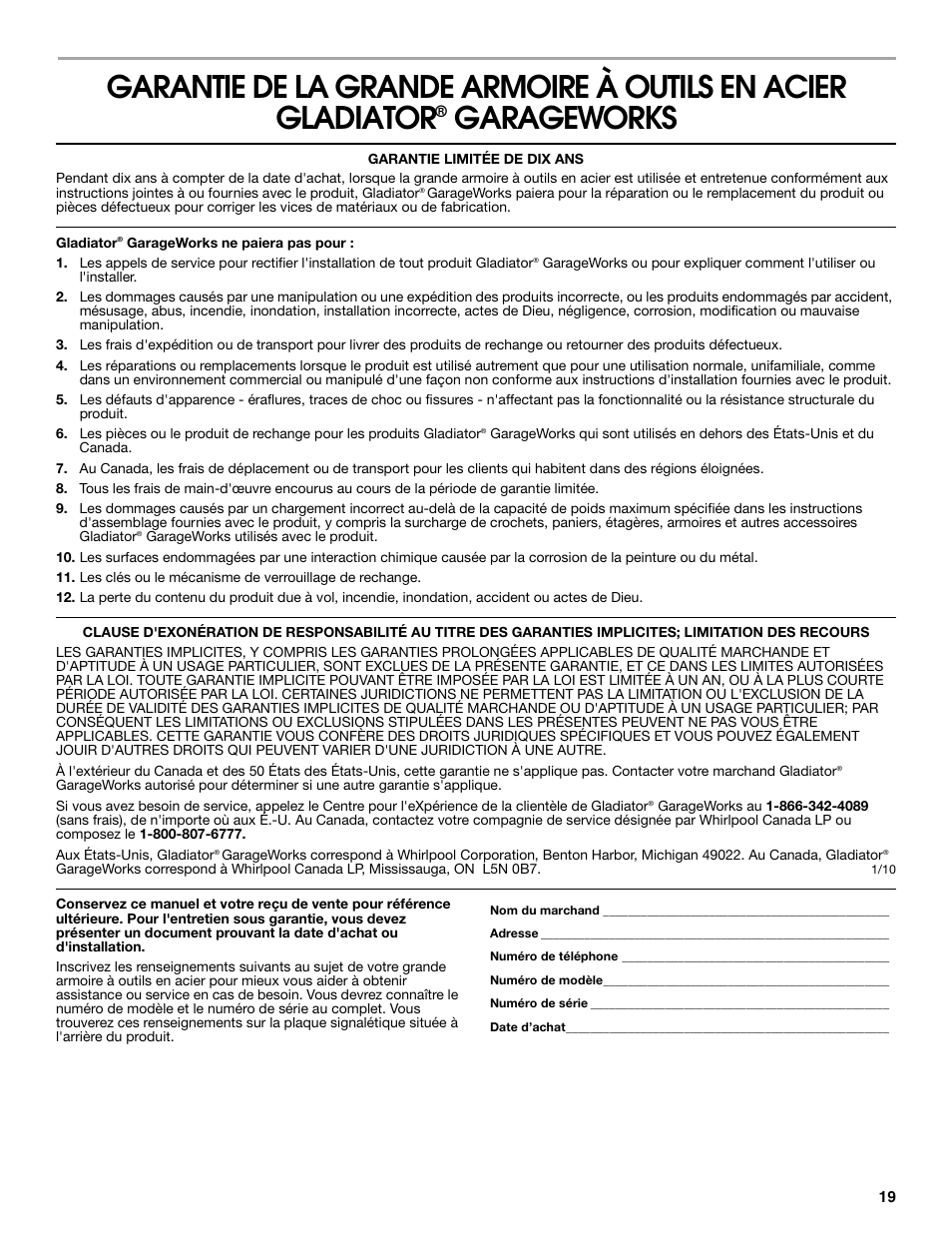 Garageworks | Gladiator GALG36CKXG Mobile Storage Cabinet User Manual | Page 19 / 20