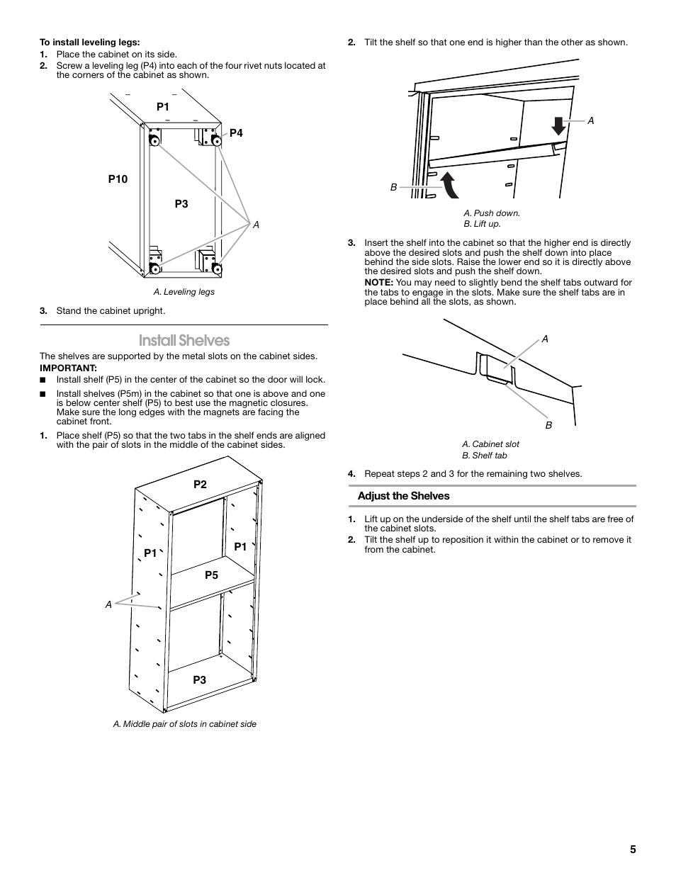 Install shelves | Gladiator GALG36CKXG Mobile Storage Cabinet User Manual | Page 5 / 20