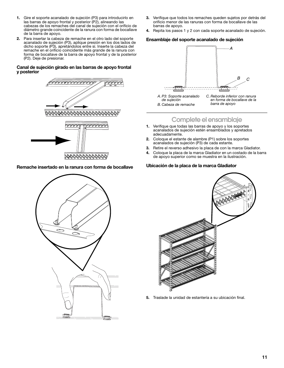 Complete el ensamblaje | Gladiator GARS774SZG 77 Rack Shelf User Manual | Page 11 / 20