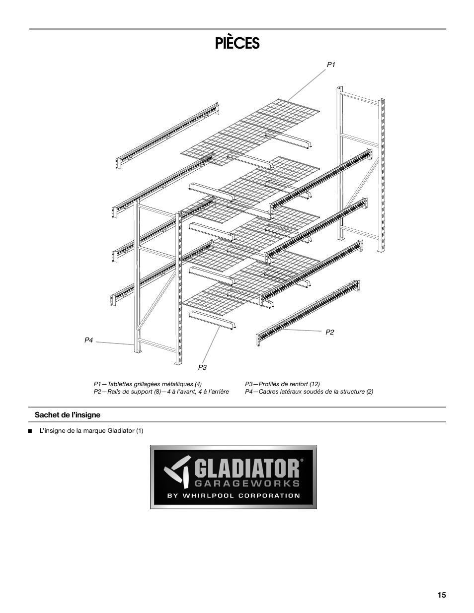 Pièces | Gladiator GARS774SZG 77 Rack Shelf User Manual | Page 15 / 20