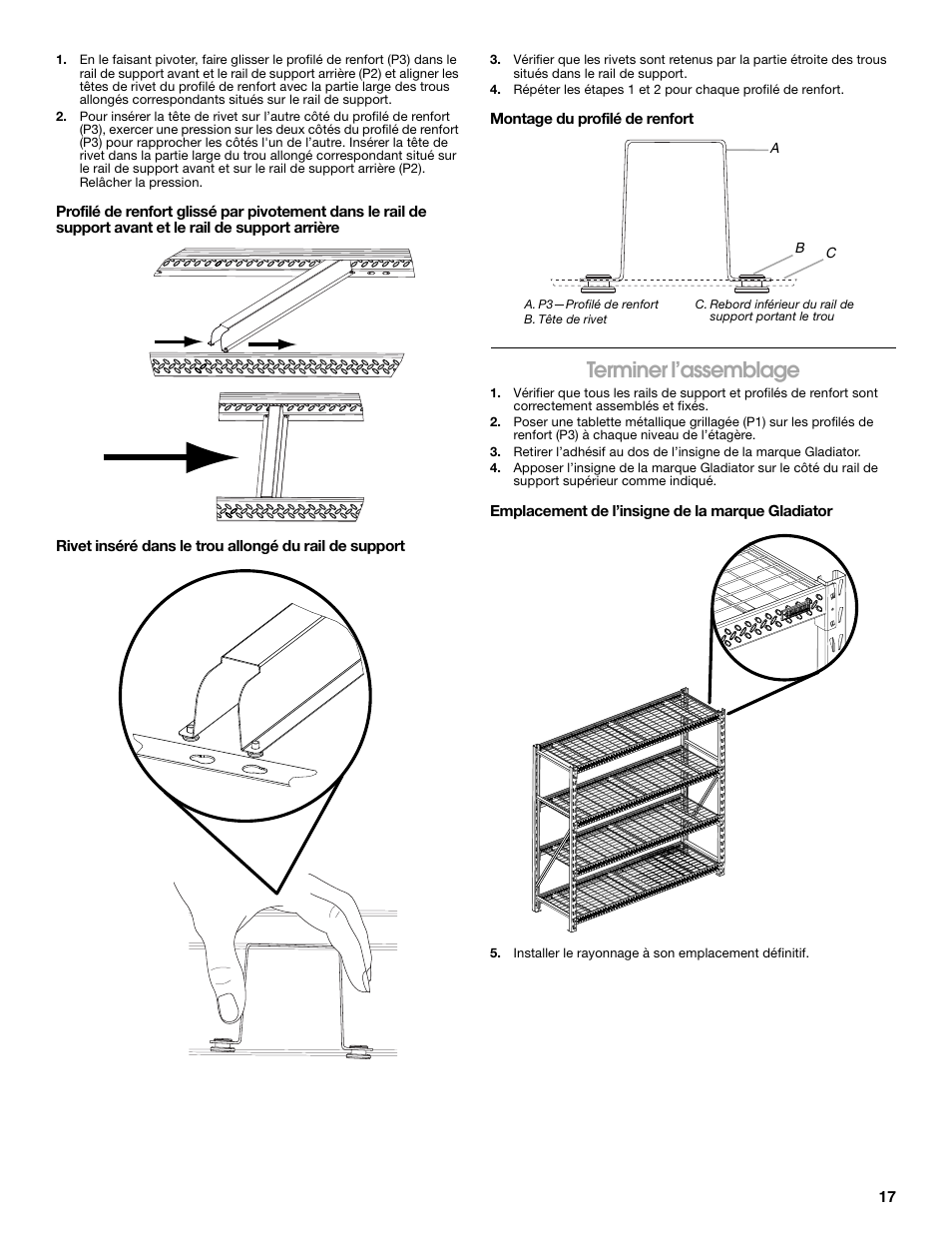 Terminer l’assemblage | Gladiator GARS774SZG 77 Rack Shelf User Manual | Page 17 / 20