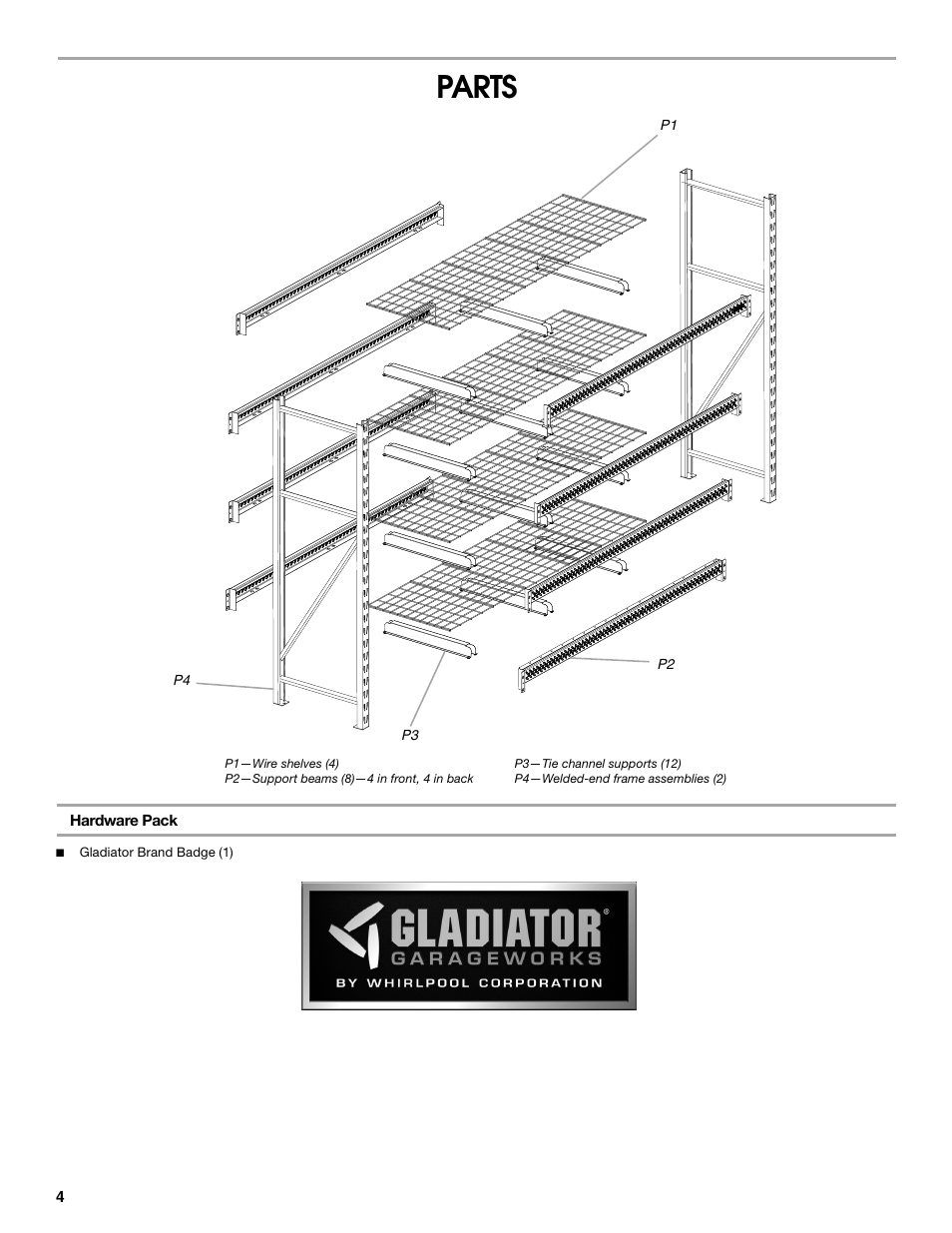 Parts | Gladiator GARS774SZG 77 Rack Shelf User Manual | Page 4 / 20