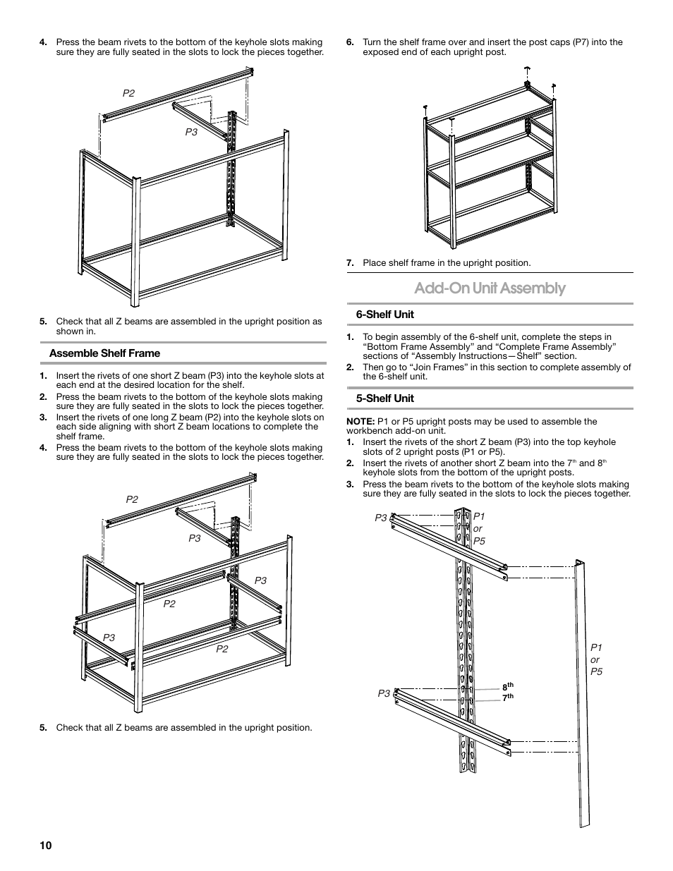 Add-on unit assembly | Gladiator GARS486XBG Cadet 48 x 18 6-Tier Rack Shelf User Manual | Page 10 / 36