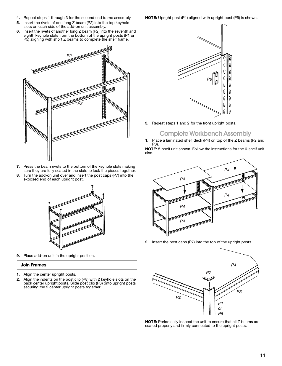 Complete workbench assembly | Gladiator GARS486XBG Cadet 48 x 18 6-Tier Rack Shelf User Manual | Page 11 / 36