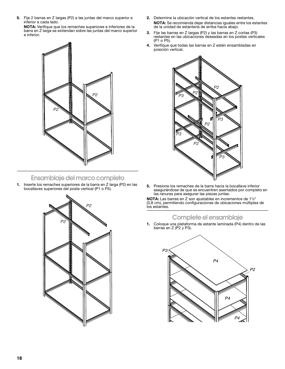 Ensamblaje del marco completo, Complete el ensamblaje | Gladiator GARS486XBG Cadet 48 x 18 6-Tier Rack Shelf User Manual | Page 18 / 36