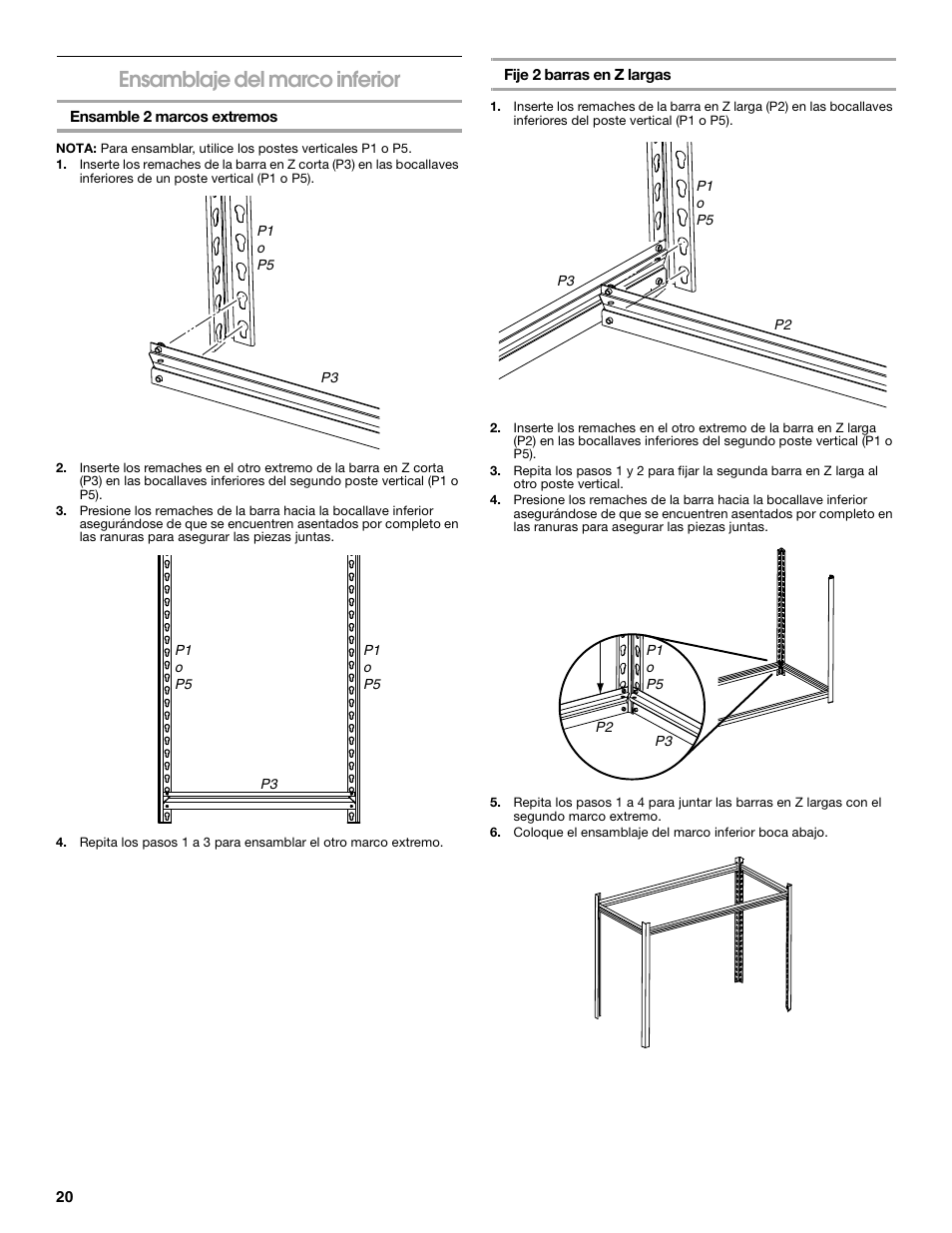Ensamblaje del marco inferior | Gladiator GARS486XBG Cadet 48 x 18 6-Tier Rack Shelf User Manual | Page 20 / 36