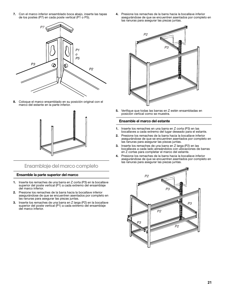 Ensamblaje del marco completo | Gladiator GARS486XBG Cadet 48 x 18 6-Tier Rack Shelf User Manual | Page 21 / 36