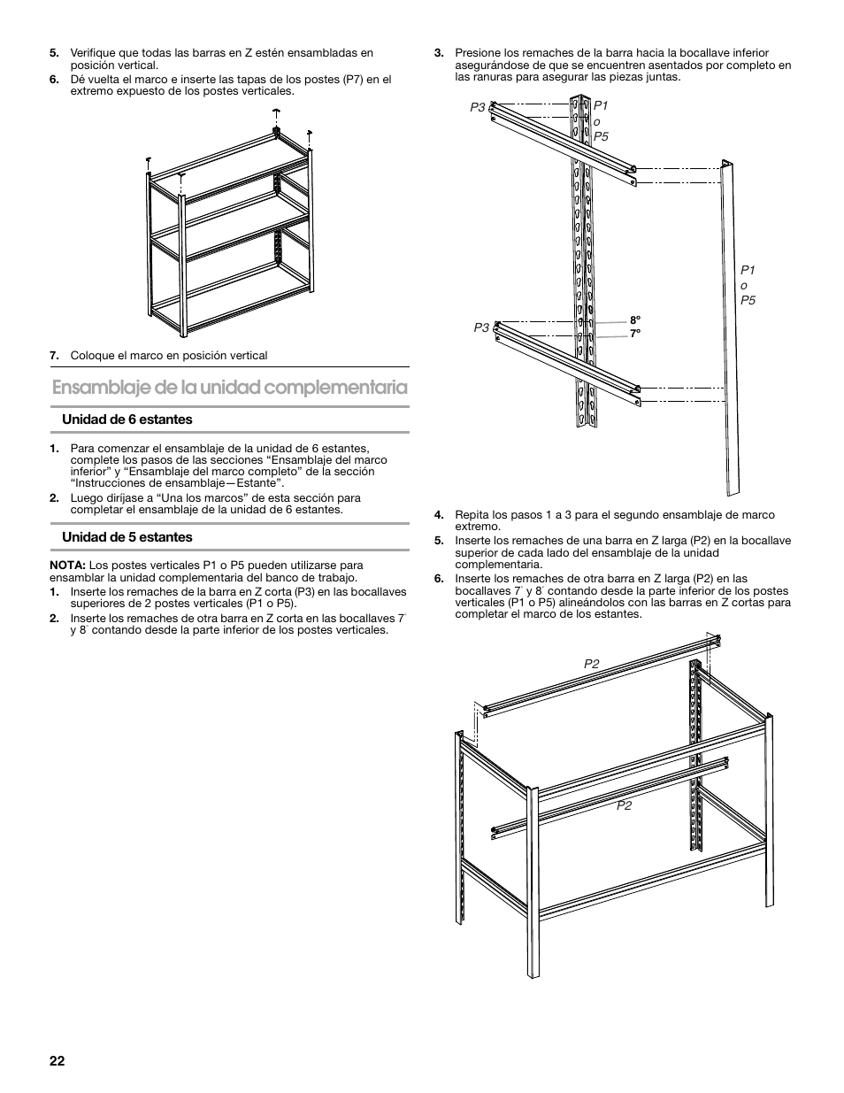 Ensamblaje de la unidad complementaria | Gladiator GARS486XBG Cadet 48 x 18 6-Tier Rack Shelf User Manual | Page 22 / 36