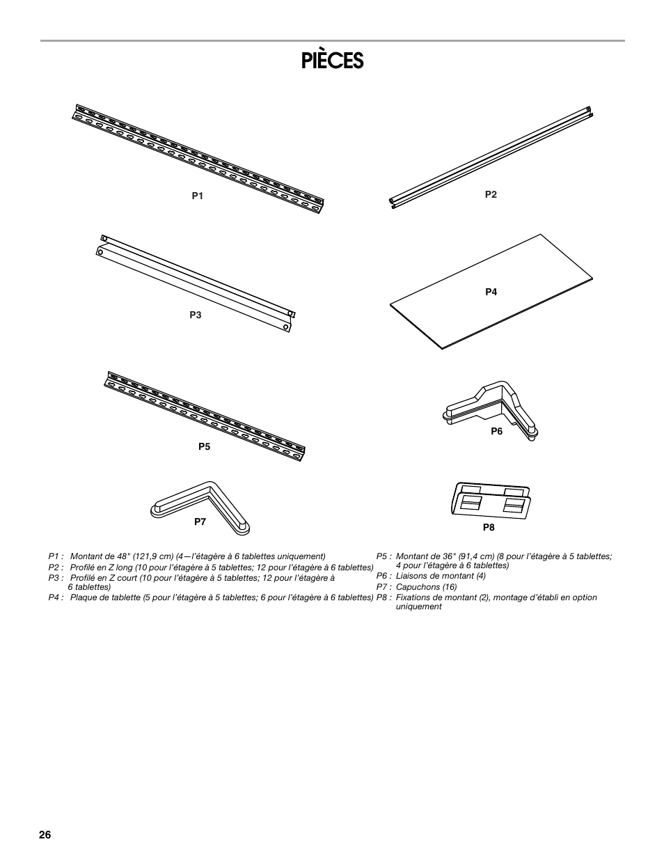 Pièces | Gladiator GARS486XBG Cadet 48 x 18 6-Tier Rack Shelf User Manual | Page 26 / 36