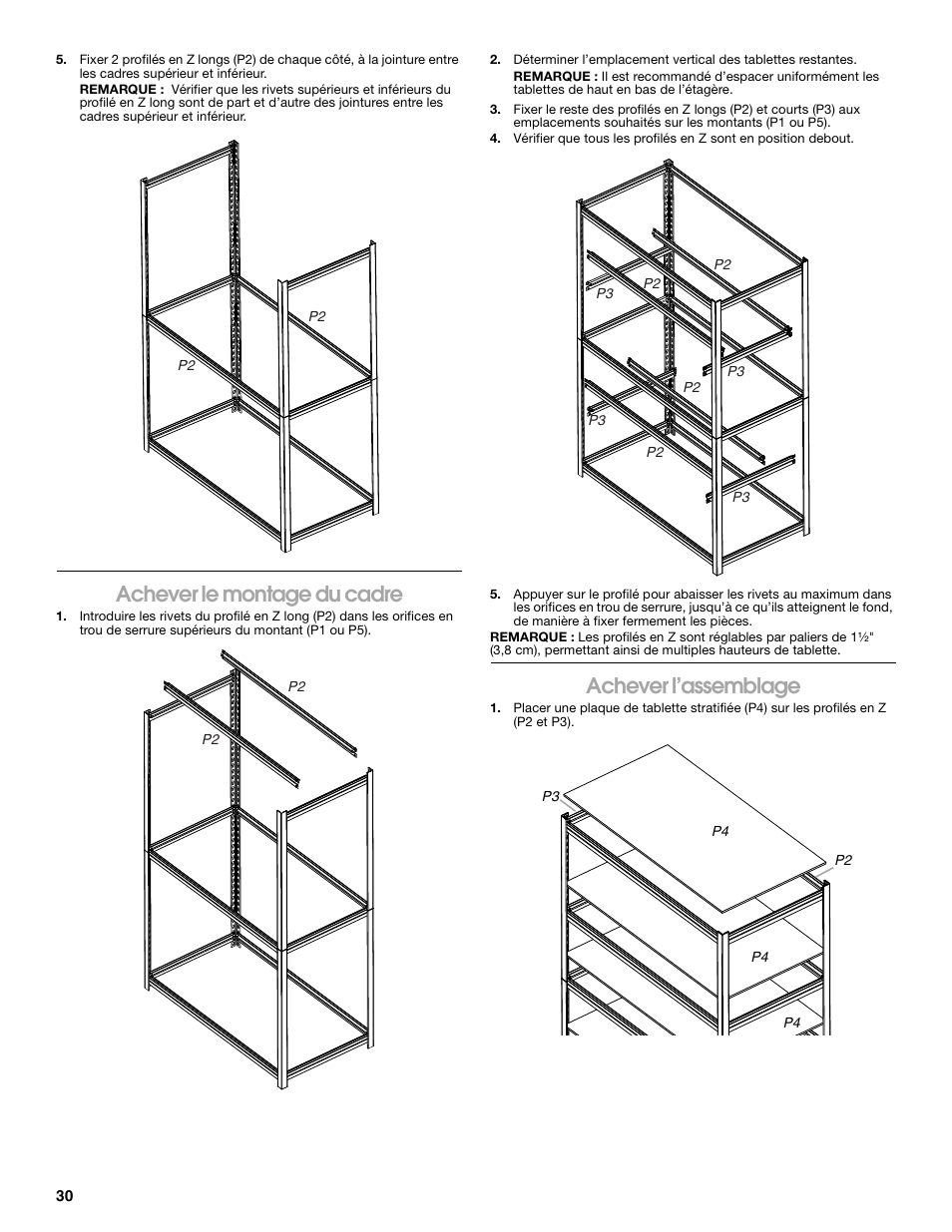 Achever le montage du cadre, Achever l’assemblage | Gladiator GARS486XBG Cadet 48 x 18 6-Tier Rack Shelf User Manual | Page 30 / 36