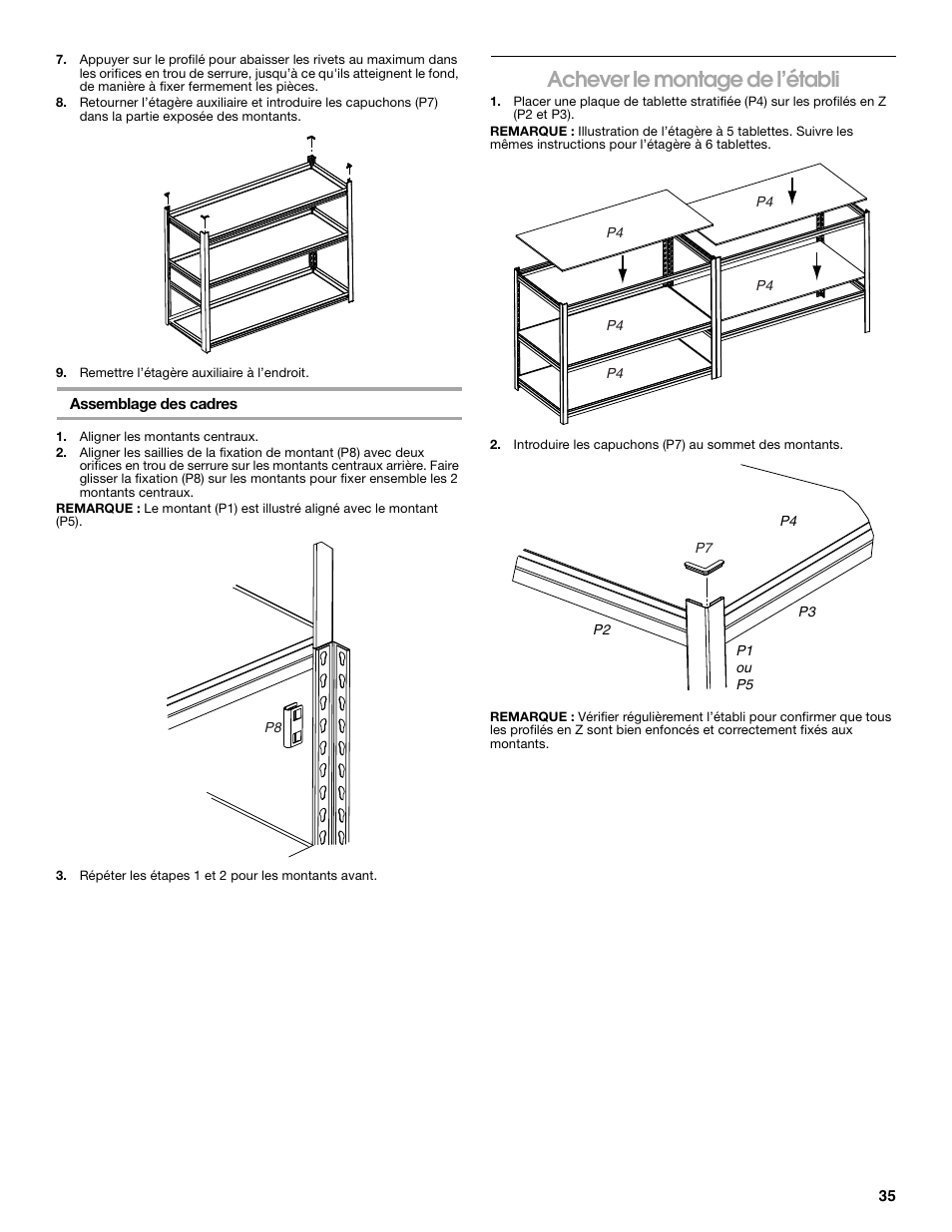 Achever le montage de l’établi | Gladiator GARS486XBG Cadet 48 x 18 6-Tier Rack Shelf User Manual | Page 35 / 36