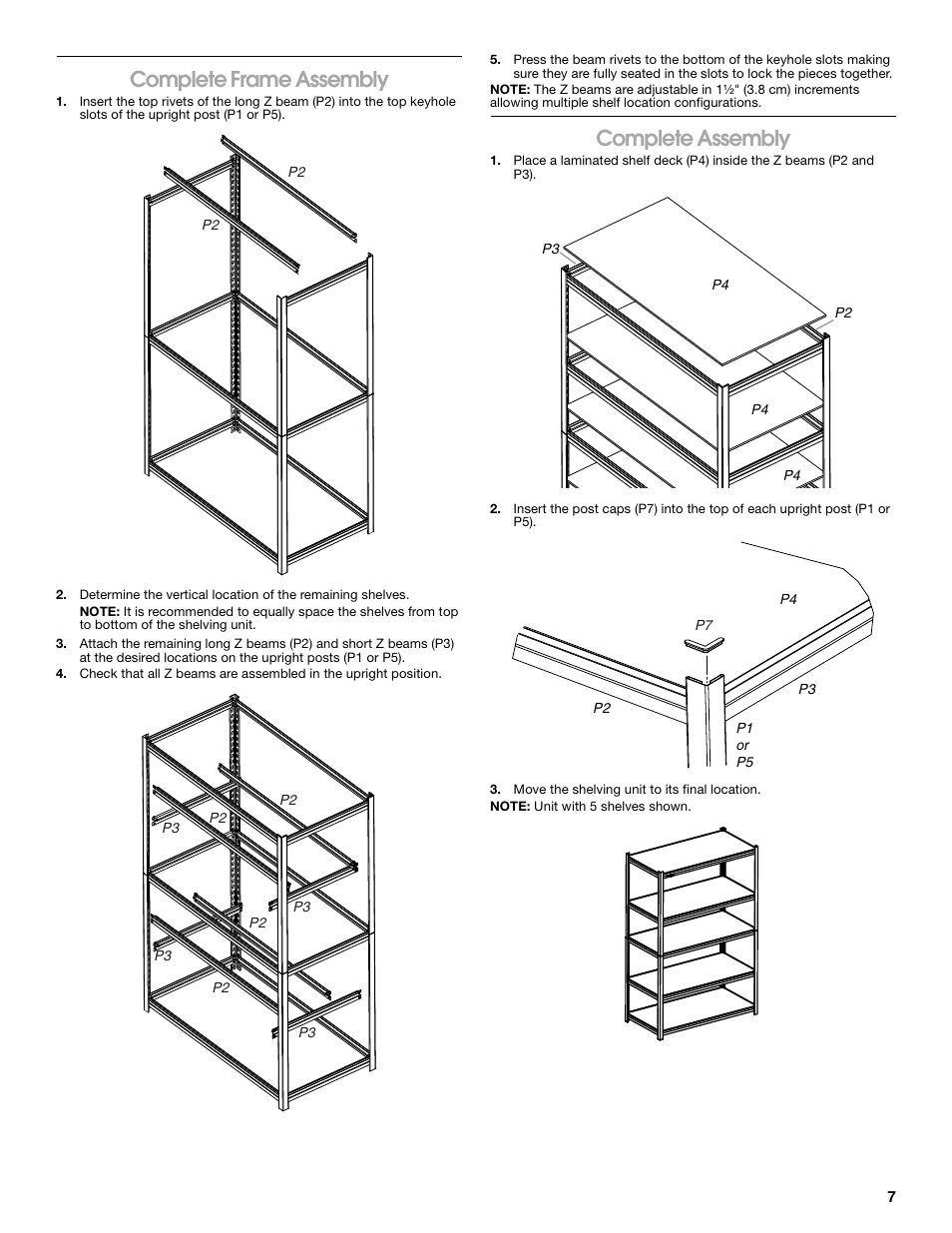 Complete frame assembly, Complete assembly | Gladiator GARS486XBG Cadet 48 x 18 6-Tier Rack Shelf User Manual | Page 7 / 36