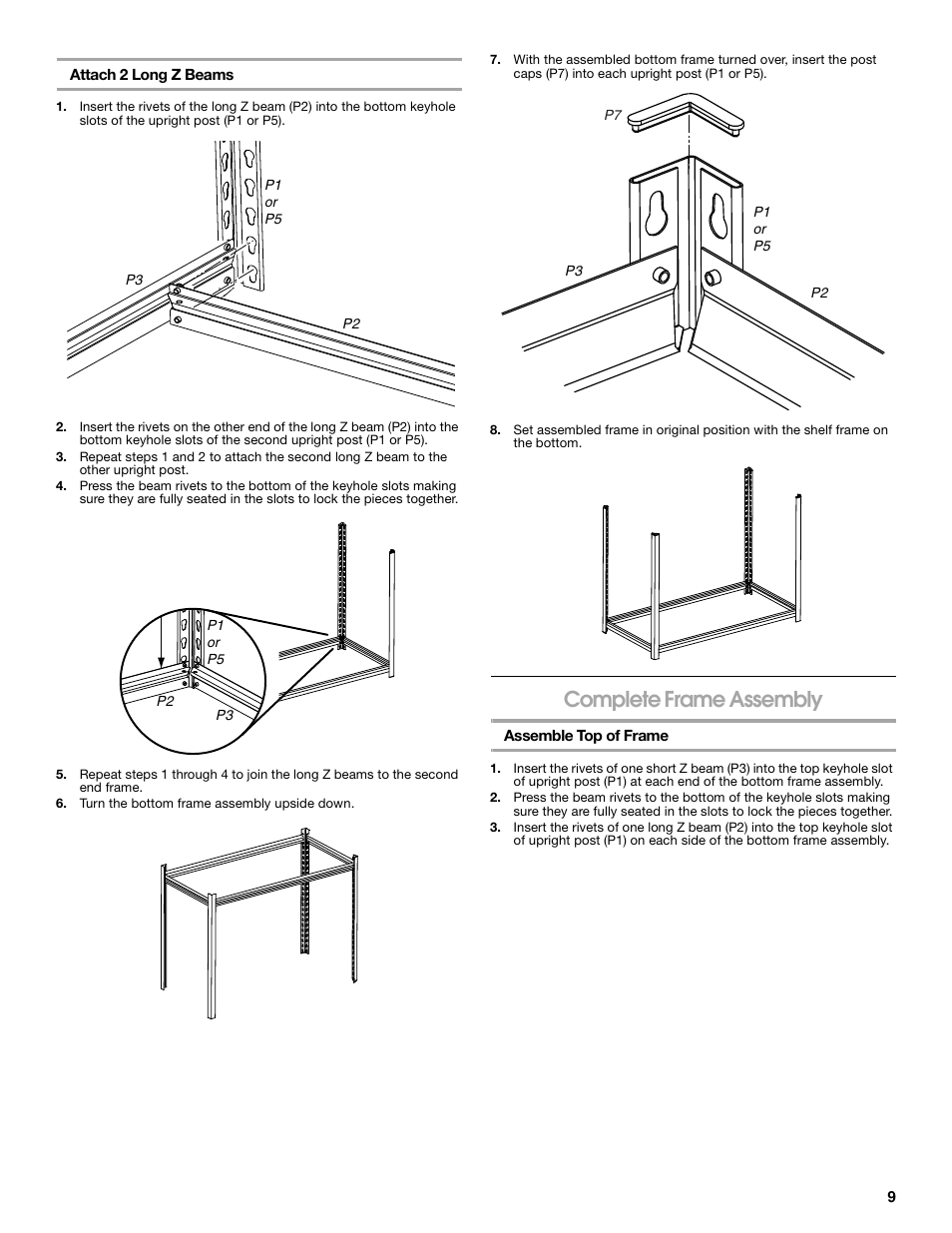 Complete frame assembly | Gladiator GARS486XBG Cadet 48 x 18 6-Tier Rack Shelf User Manual | Page 9 / 36