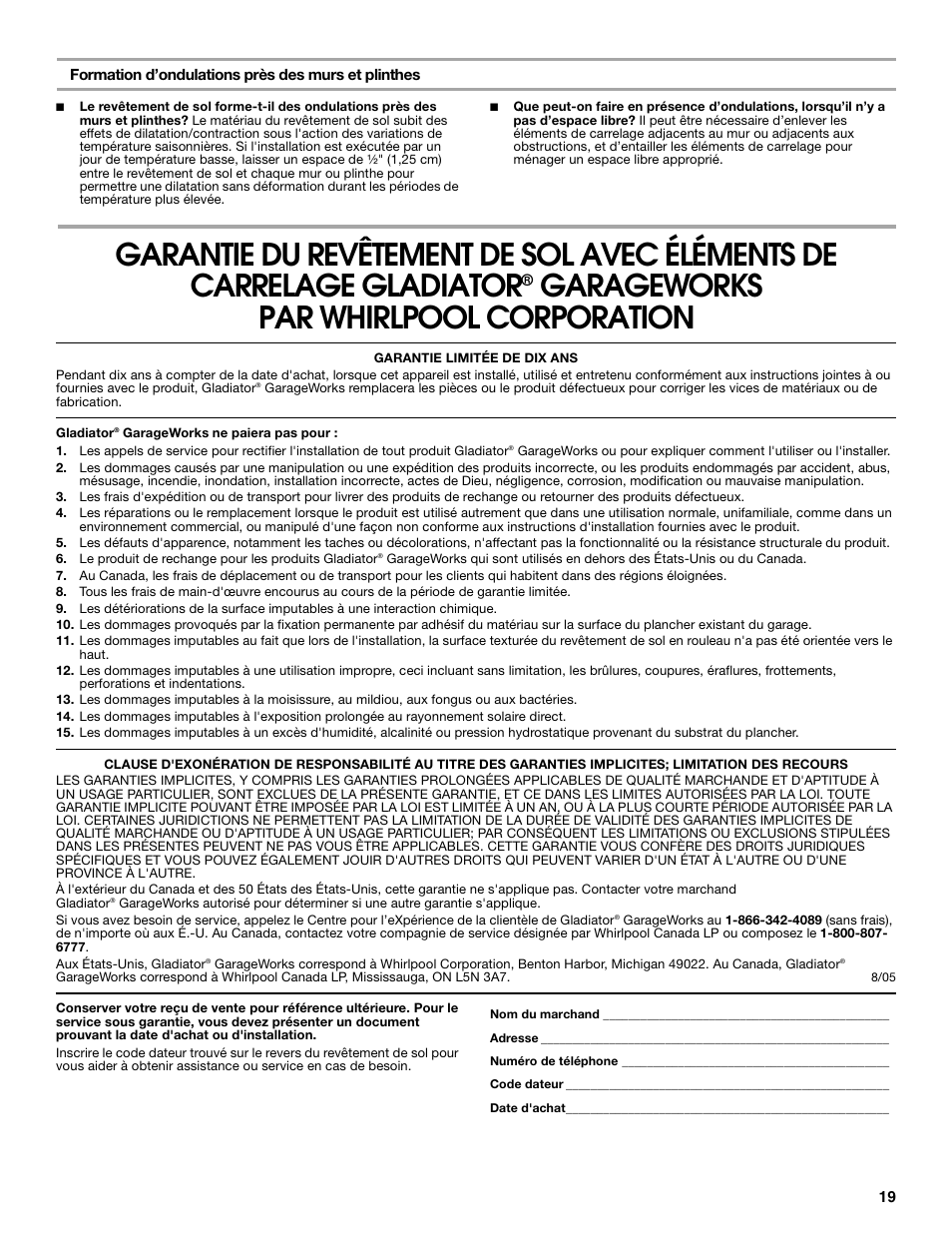 Garageworks par whirlpool corporation | Gladiator GAFP32CBZM New Gladiator Floor Pack User Manual | Page 19 / 20
