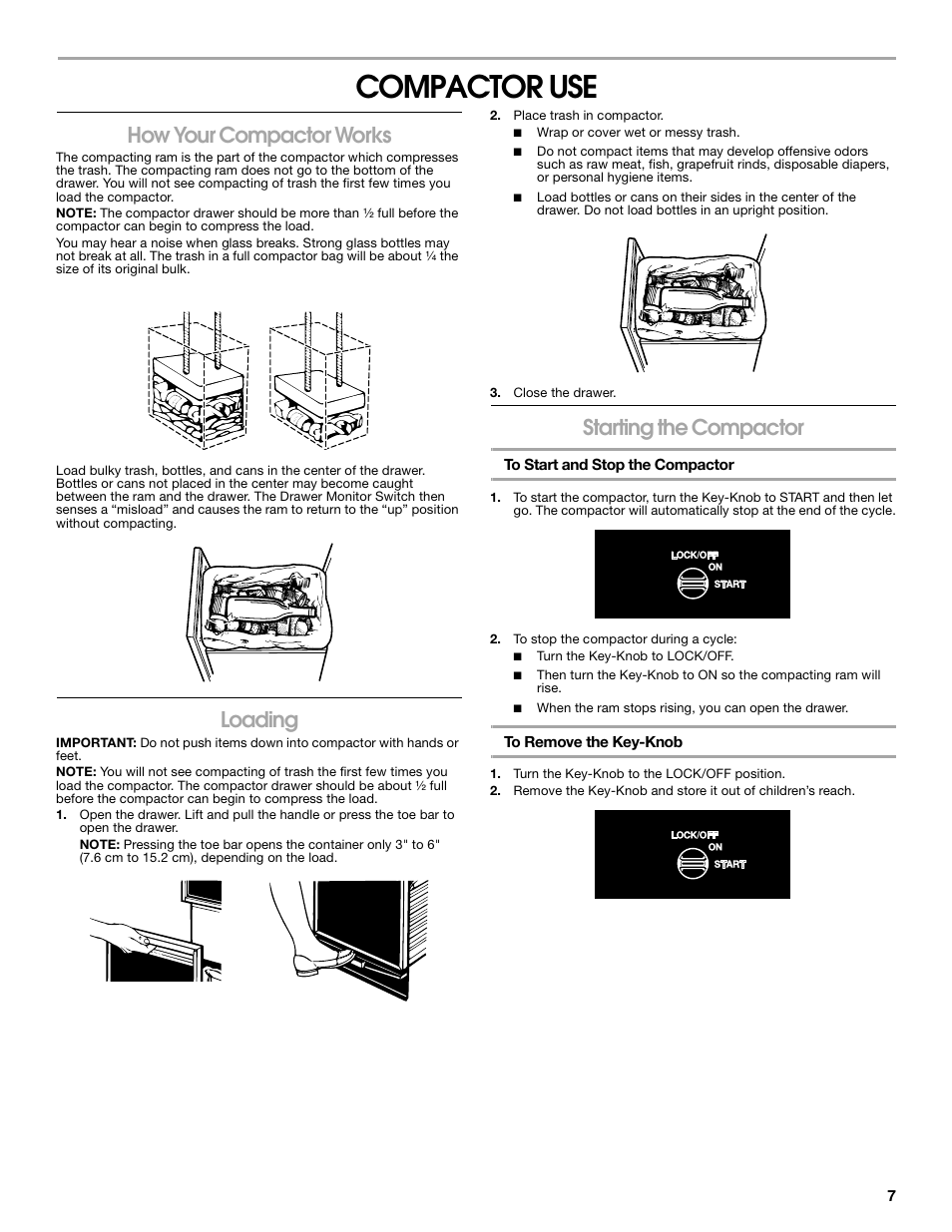 Compactor use, How your compactor works, Loading | Starting the compactor | Gladiator GACP15XXMG Garage Compactor User Manual | Page 7 / 28