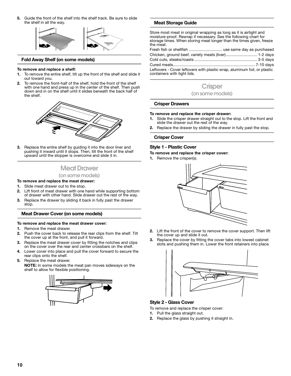 Meat drawer, Crisper | Gladiator GARF19XXYK Gladiator Chillerator Garage Refrigerator Use and Care User Manual | Page 10 / 50