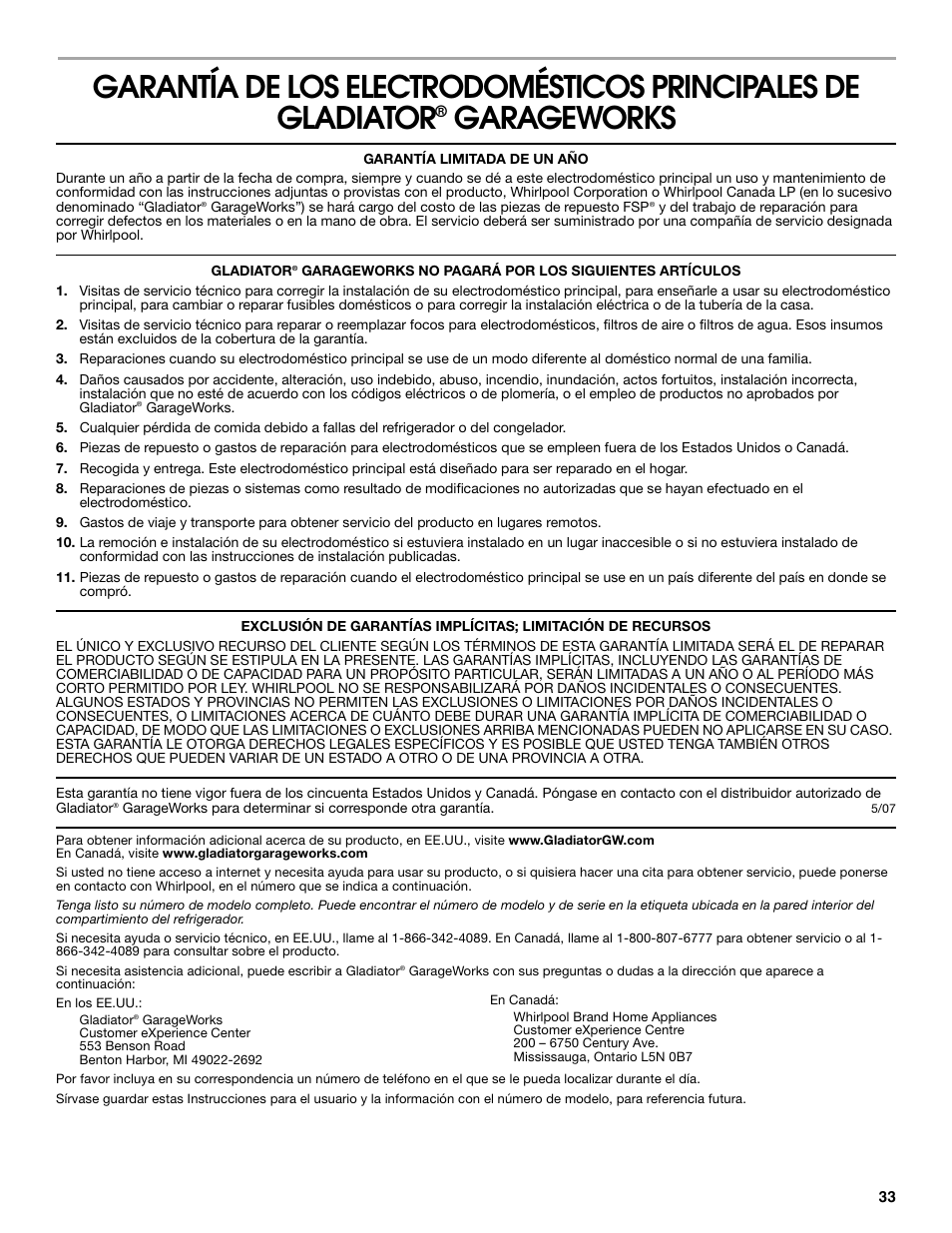 Garageworks | Gladiator GARF19XXYK Gladiator Chillerator Garage Refrigerator Use and Care User Manual | Page 33 / 50
