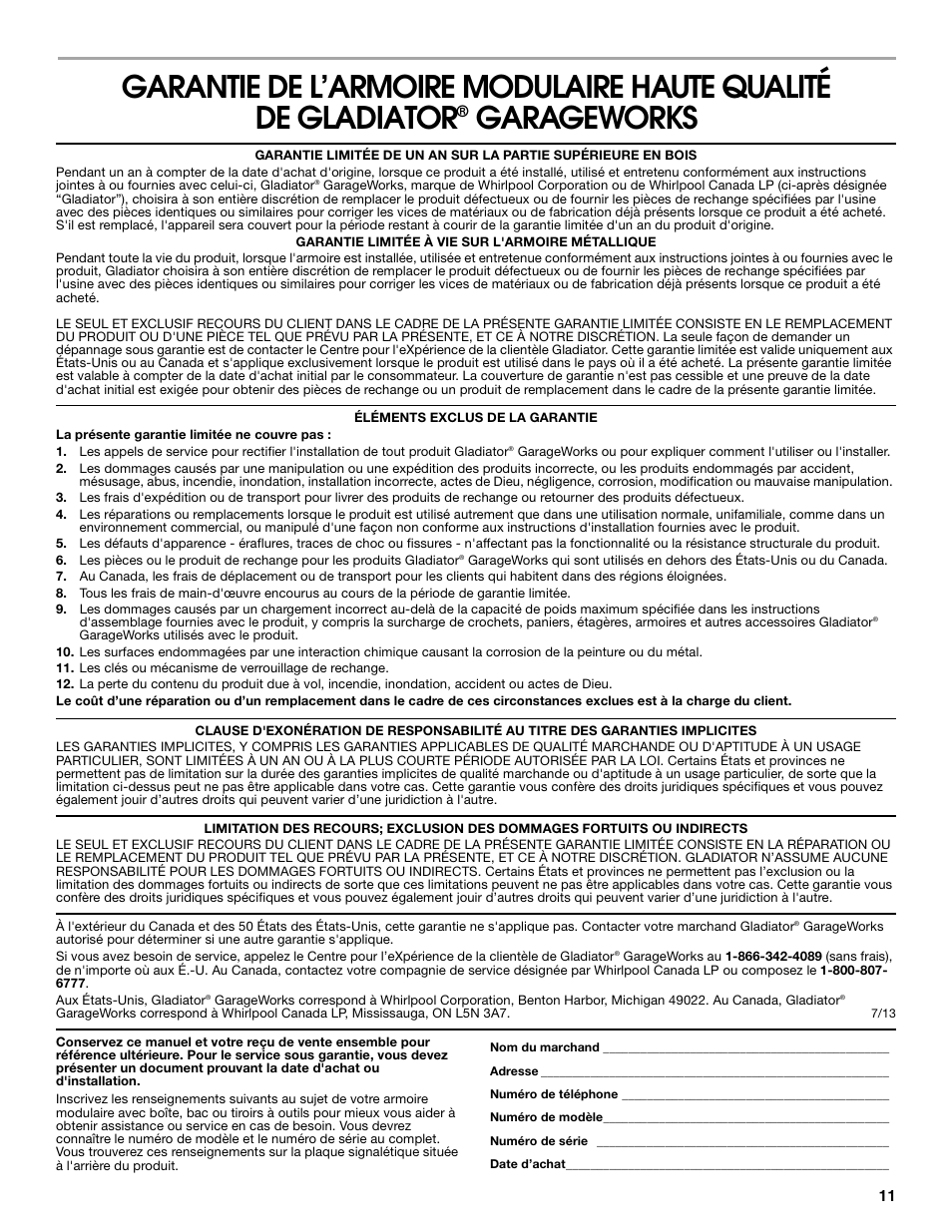 Garageworks | Gladiator GATR5210WG 10-Drawer 52 Base Tool Chest User Manual | Page 11 / 12