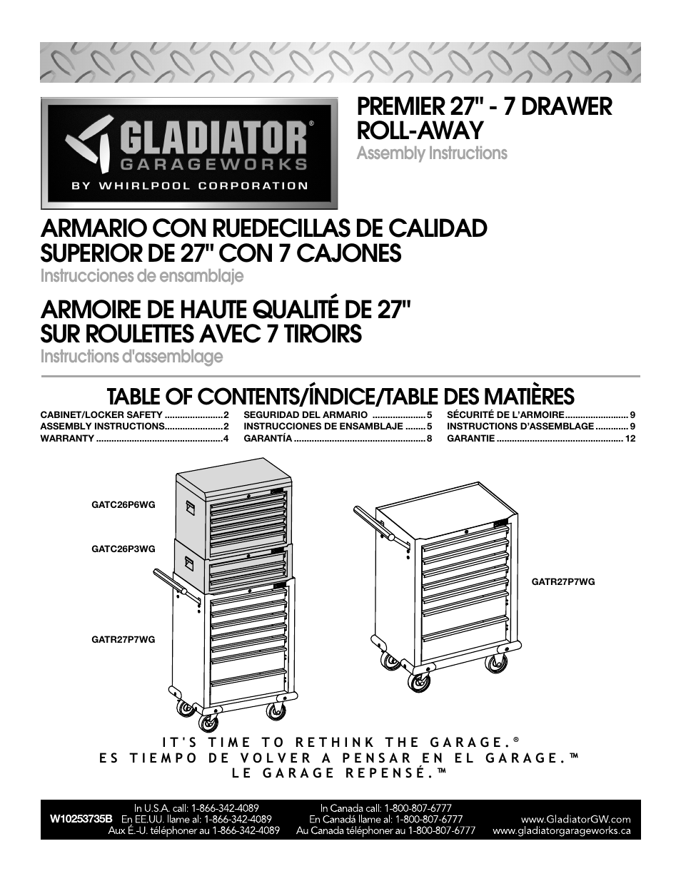 Gladiator GATR27P7WG 7-Drawer Base Tool Chest User Manual | 12 pages