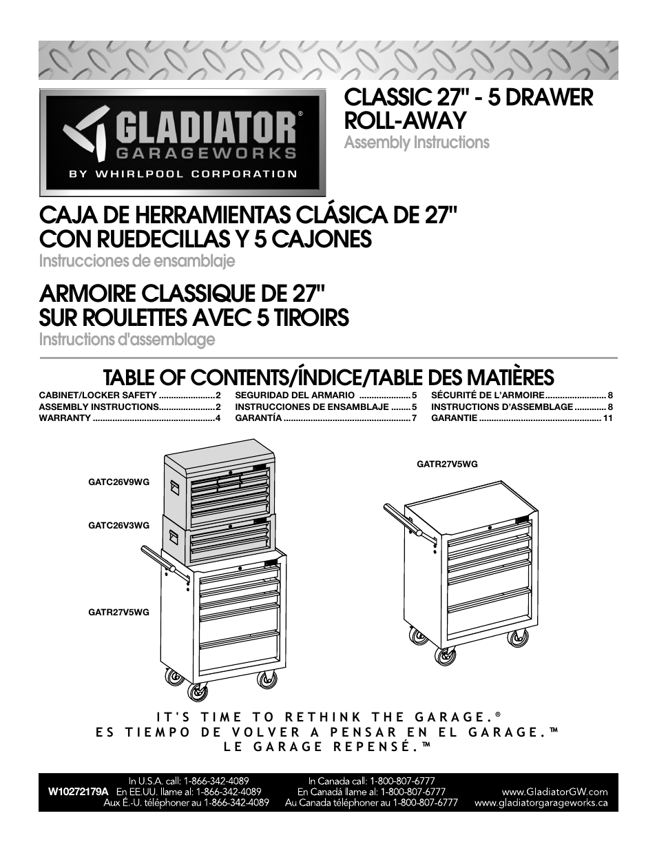 Gladiator GATR27V5WG 5-Drawer Base Tool Chest User Manual | 12 pages