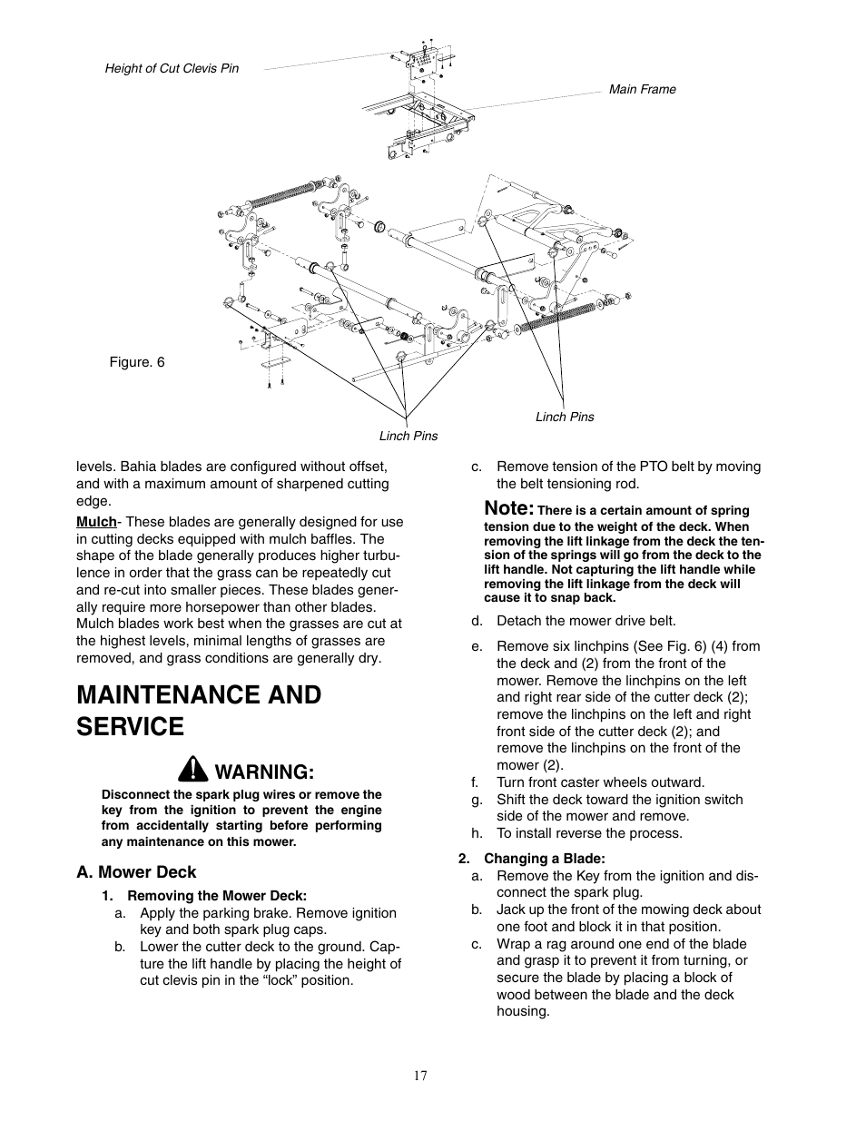 Maintenance and service, Warning | Cub Cadet 53AJ8CTX750 User Manual | Page 17 / 32