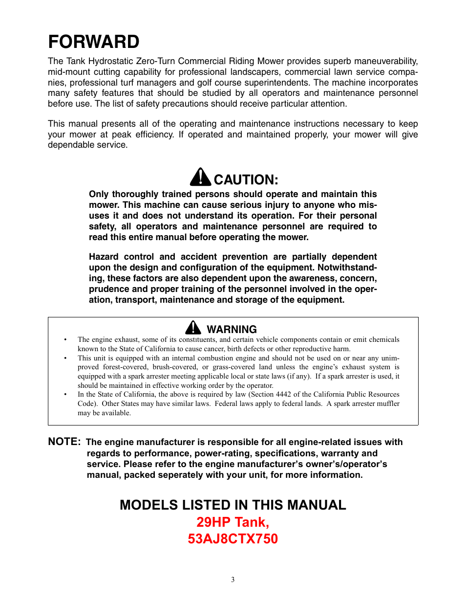 Forward, Caution | Cub Cadet 53AJ8CTX750 User Manual | Page 3 / 32