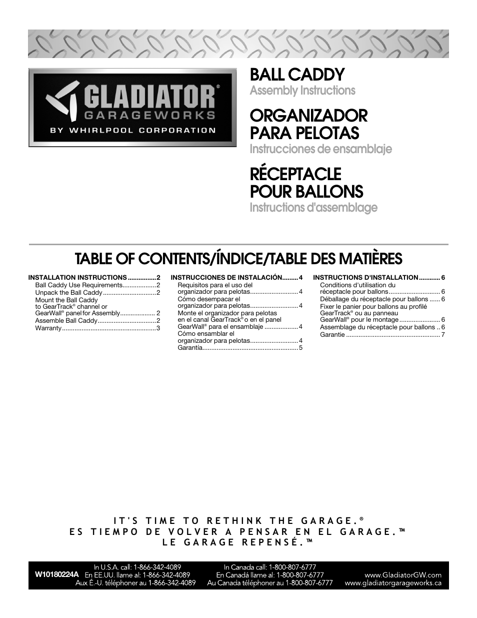 Gladiator GAWUXXBLTH Ball Caddy User Manual | 8 pages