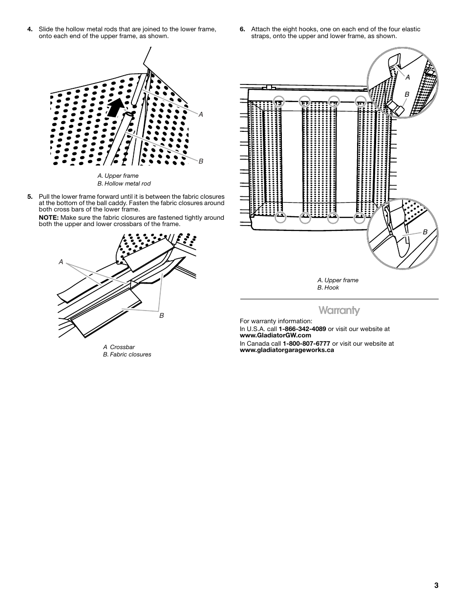 Warranty | Gladiator GAWUXXBLTH Ball Caddy User Manual | Page 3 / 8