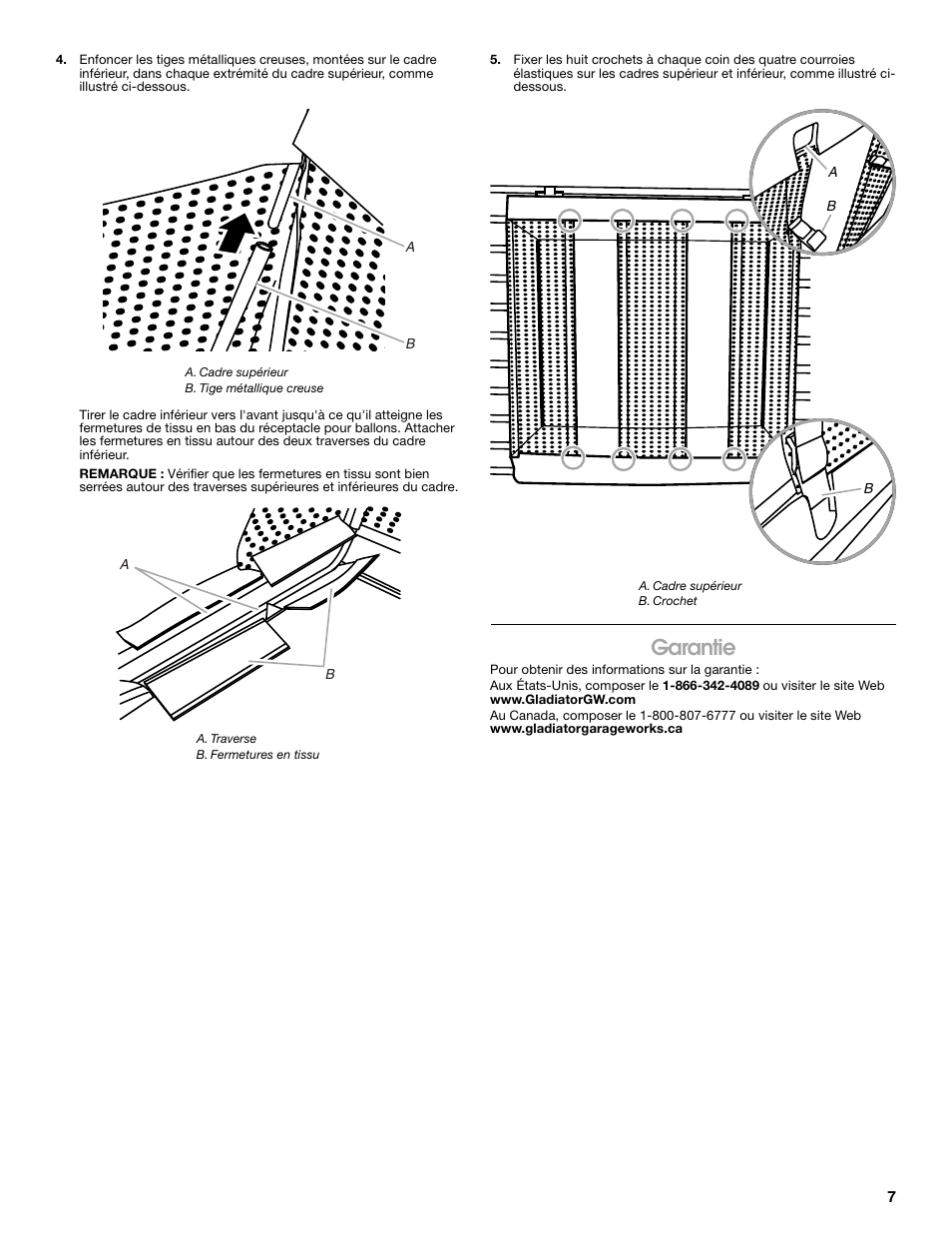 Garantie | Gladiator GAWUXXBLTH Ball Caddy User Manual | Page 7 / 8