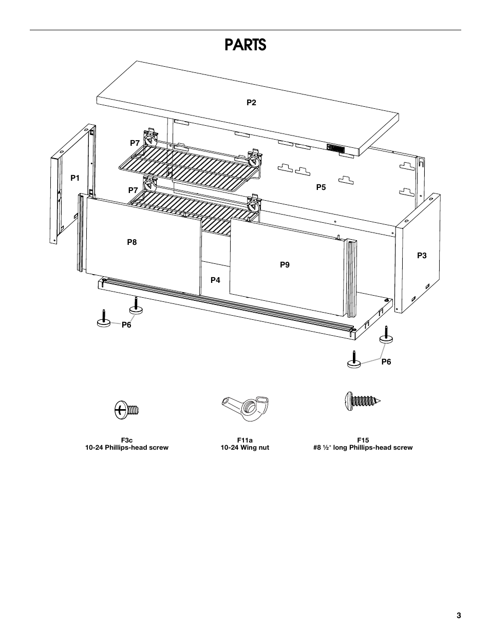 Parts | Gladiator GAGB54SBYG Storage Bench User Manual | Page 3 / 16