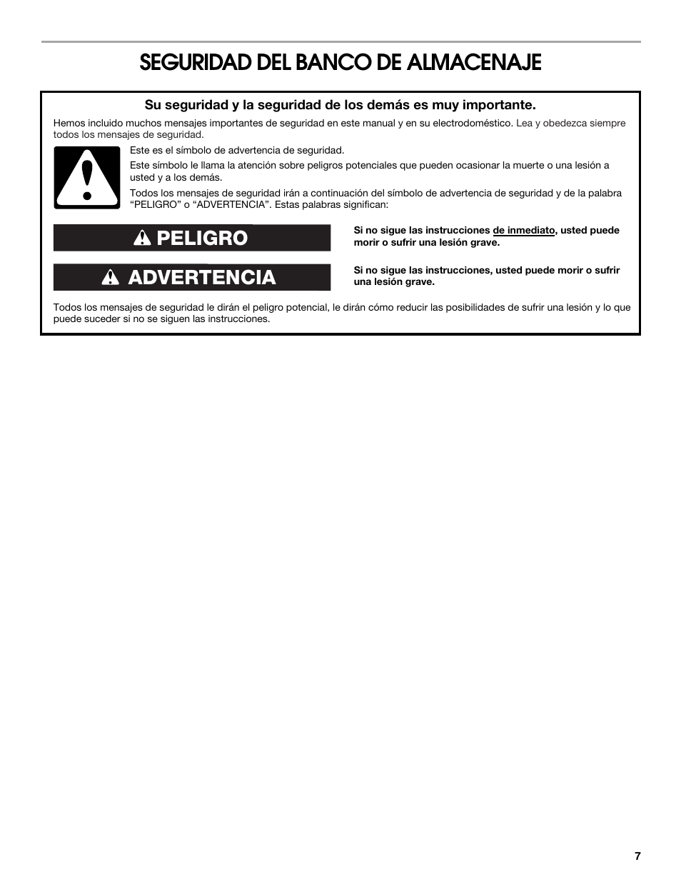 Seguridad del banco de almacenaje, Advertencia peligro | Gladiator GAGB54SBYG Storage Bench User Manual | Page 7 / 16