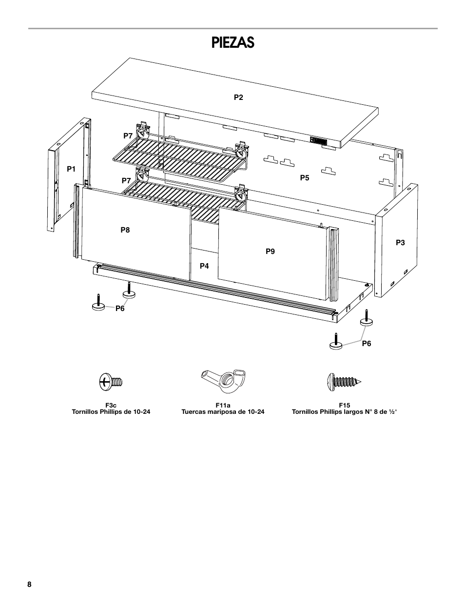 Piezas | Gladiator GAGB54SBYG Storage Bench User Manual | Page 8 / 16