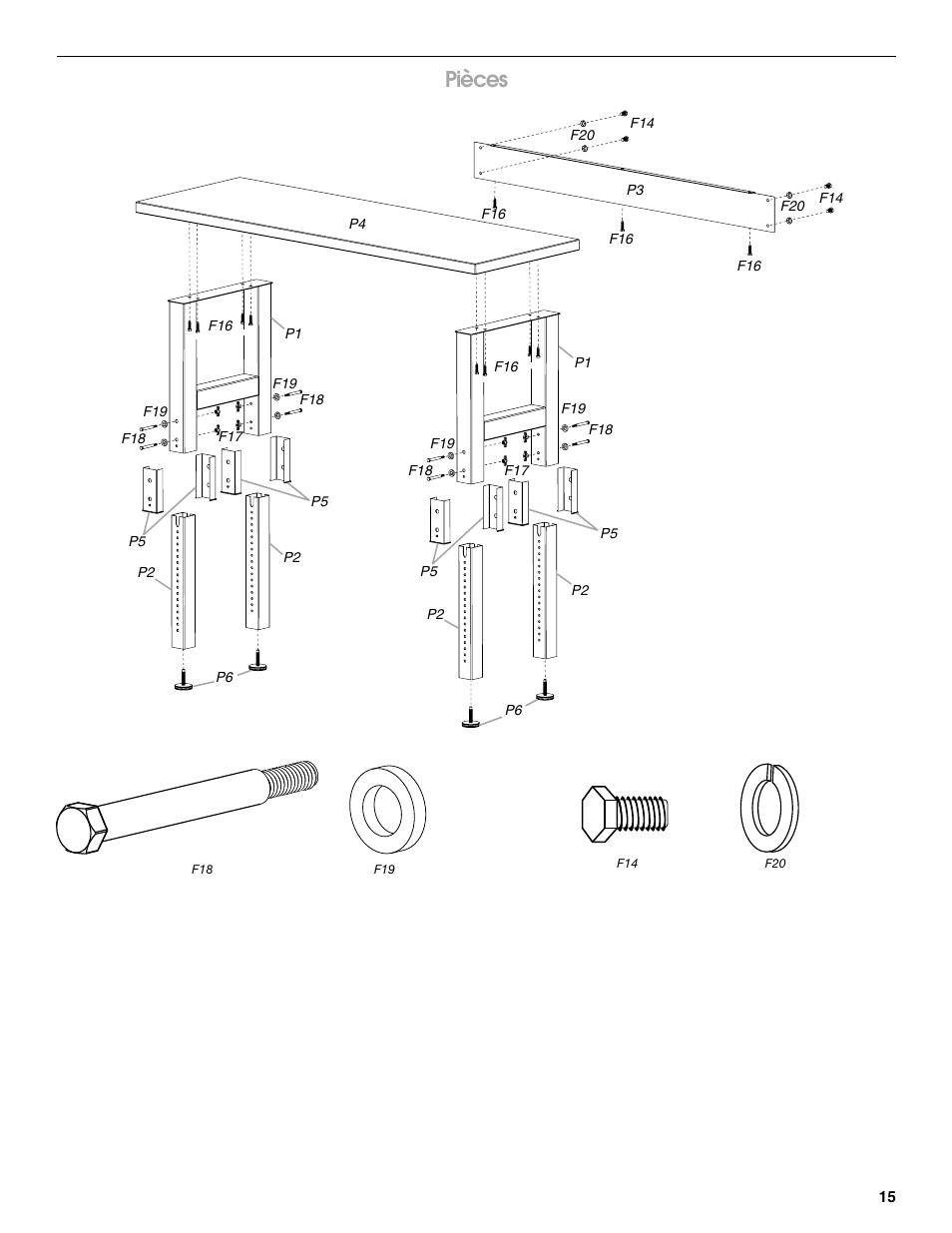 Pièces | Gladiator GAWB0xMTZG Adjustable Height 4/6/8 ft. Maple Workbench User Manual | Page 15 / 20