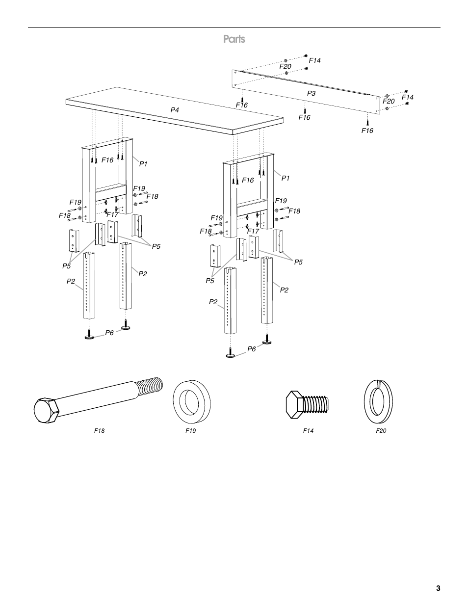Parts | Gladiator GAWB0xMTZG Adjustable Height 4/6/8 ft. Maple Workbench User Manual | Page 3 / 20