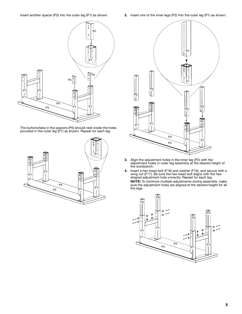 Gladiator GAWB0xMTZG Adjustable Height 4/6/8 ft. Maple Workbench User Manual | Page 5 / 20