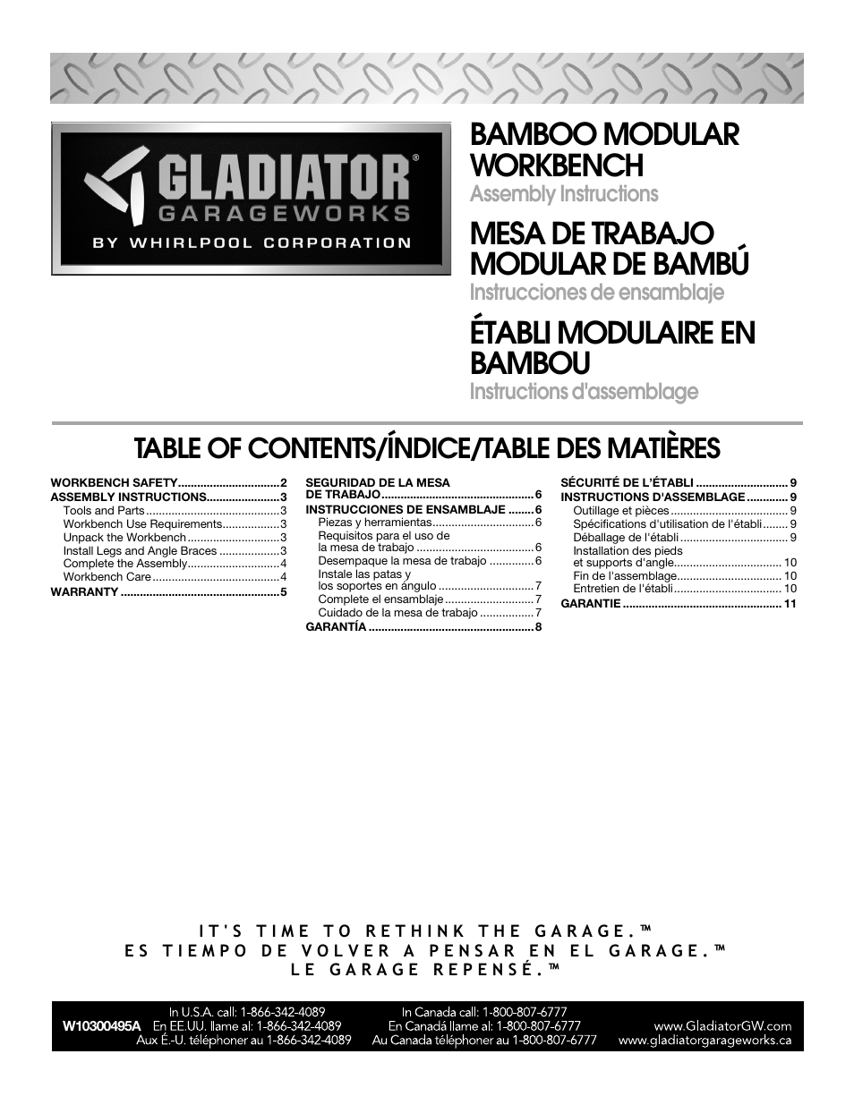 Gladiator GAWB66BAWG The 66.5 Bamboo Modular Workbench User Manual | 12 pages