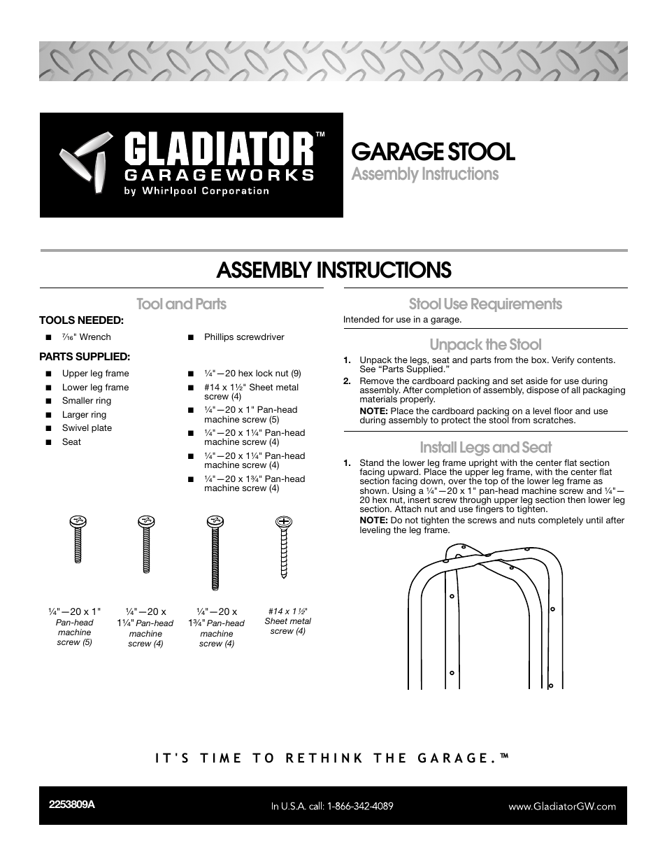 Gladiator GAAC30STPB Gladiator Stool User Manual | 2 pages