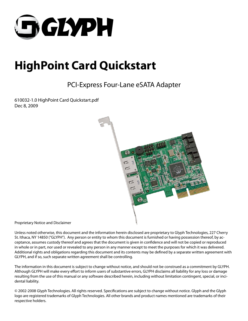 Glyph HighPoint Card User Manual | 5 pages