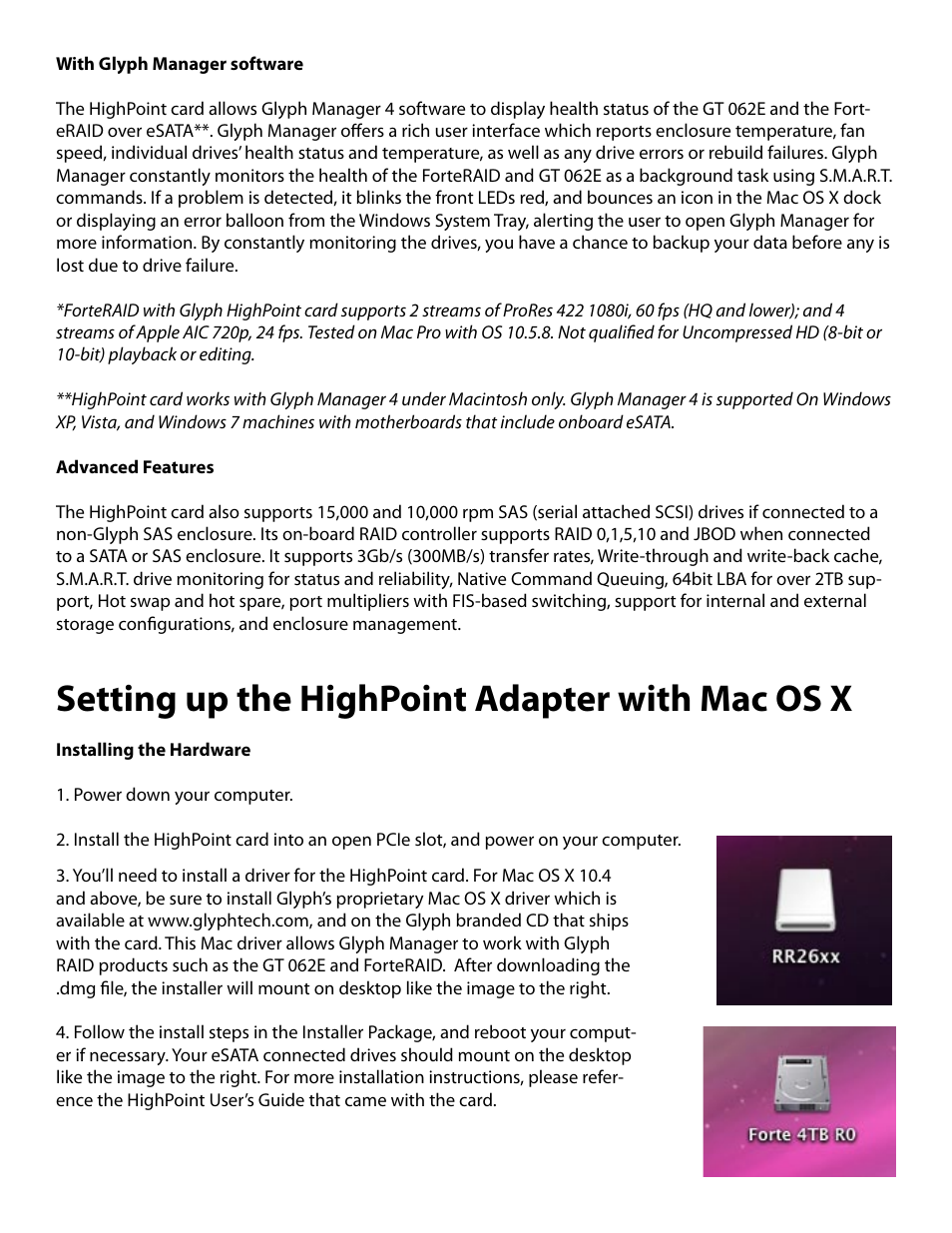 Setting up the highpoint adapter with mac os x | Glyph HighPoint Card User Manual | Page 3 / 5